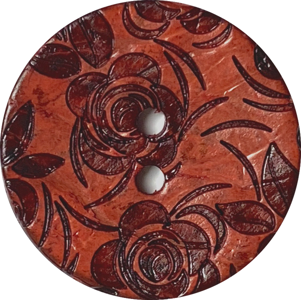 Rust Red Roses Coconut 1" Button Laser-Etched # SK-1070
