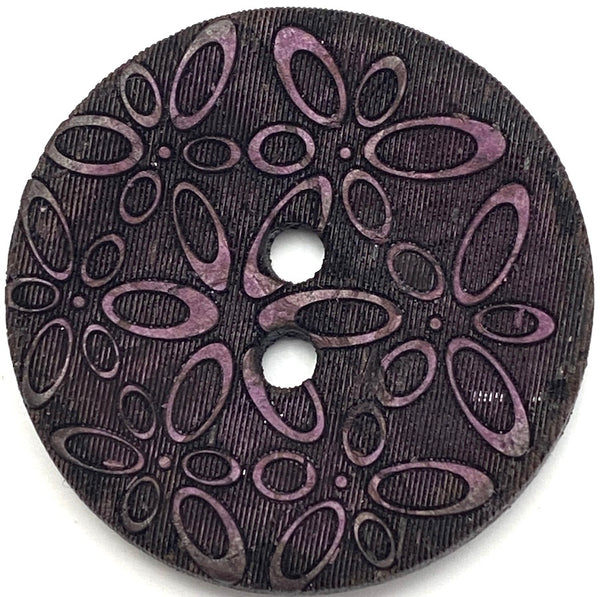 Purple Coconut w. Etched Flowers from Ovals, 1-3/16"  # SK-1894