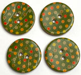 Green Coconut with Colorful Dots 7/8" 2-Hole Button #SK-1065
