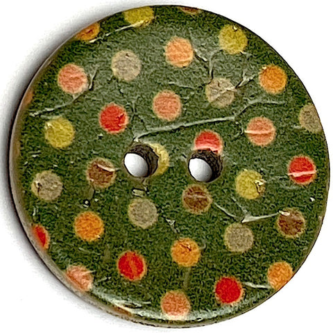 Green Coconut with Colorful Dots 7/8" 2-Hole Button #SK-1065