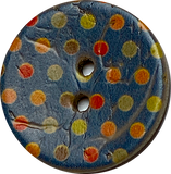 Blue Coconut Button with Spots + Dots 7/8" Two Holes #SK-1066