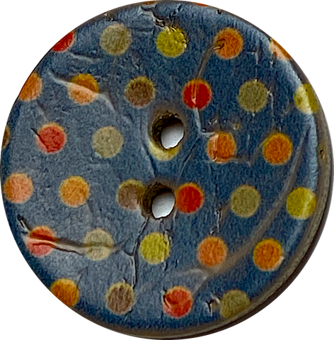 Blue Coconut Button with Spots + Dots 7/8" Two Holes #SK-1066