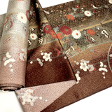 Remnant, Elegant Gold-Brown Traditional Floral Vintage Kimono Silk from Japan 14" x 35" Piece #PA-16