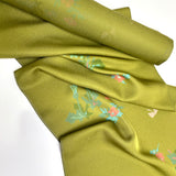 Green Lustrous Liquid Drape Vintage Kimono Silk Crepe from Japan By the Yard #PA-17