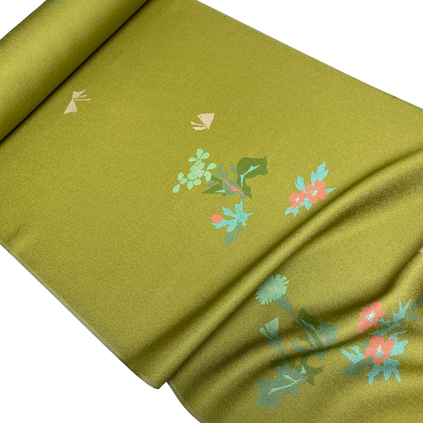 Green Lustrous Liquid Drape Vintage Kimono Silk Crepe from Japan By the Yard #PA-17