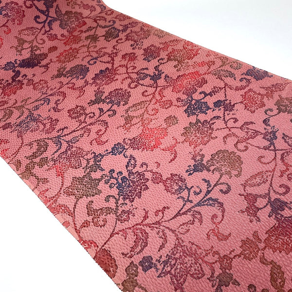 Dusty Rose Batik Imaginary Flower Vintage Kimono Silk Chirimen Crepe from Japan By the Yard #PA-18
