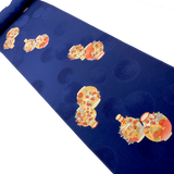 Dark Navy with Cloisonné Vases, Vintage Kimono Silk from Japan By the Yard #PA-19