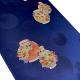 Dark Navy with Cloisonné Vases, Vintage Kimono Silk from Japan By the Yard #PA-19