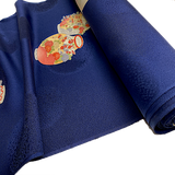 Dark Navy with Cloisonné Vases, Vintage Kimono Silk from Japan By the Yard #PA-19
