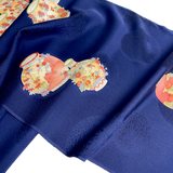 Dark Navy with Cloisonné Vases, Vintage Kimono Silk from Japan By the Yard #PA-19