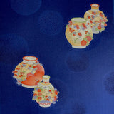 Dark Navy with Cloisonné Vases, Vintage Kimono Silk from Japan By the Yard #PA-19