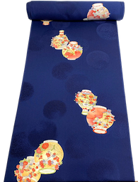 Dark Navy with Cloisonné Vases, Vintage Kimono Silk from Japan By the Yard #PA-19