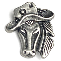Running Low, Horse with Hat Silver Metal Button 7/8"-15/16" Shank Back #SWC-83