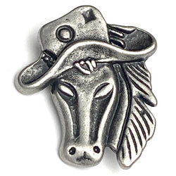 Running Low, Horse with Hat Silver Metal Button 7/8"-15/16" Shank Back #SWC-83