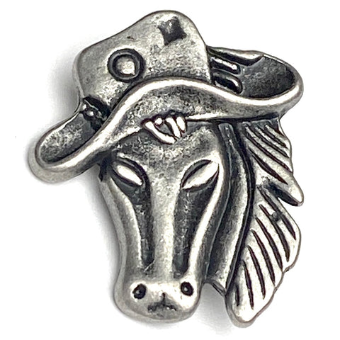 Running Low, Horse with Hat Silver Metal Button 7/8"-15/16" Shank Back #SWC-83