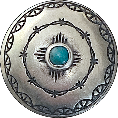 Blue Bead Zia 1" Button, Nickel Silver/ 'Turquoise' Shank Back USA-Made #SW-246