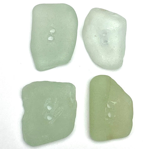 Set of Four Light Green Genuine Sea Glass Buttons 7/8 -1" # BCH-127