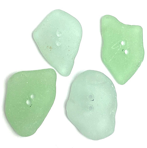 Set of Four Light Green Genuine Sea Glass Buttons 1" # BCH-128