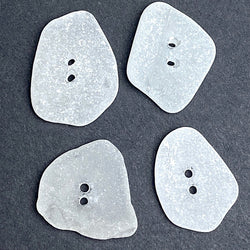 Set of Four White Speckly Genuine Sea Glass Buttons 1" # BCH-129