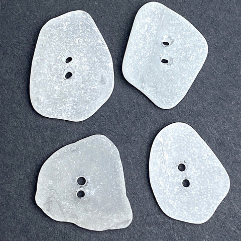Set of Four White Speckly Genuine Sea Glass Buttons 1" # BCH-129