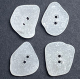 Set of Four White Speckly Genuine Sea Glass Buttons 7/8"- 1" # BCH-130