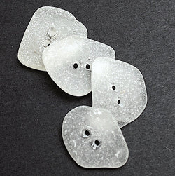 Set of Four White Speckly Genuine Sea Glass Buttons 7/8"- 1" # BCH-130