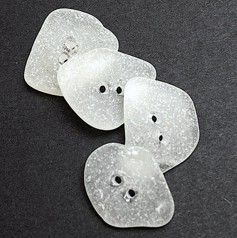 Set of Four White Speckly Genuine Sea Glass Buttons 7/8"- 1" # BCH-130