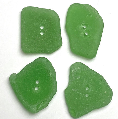 Set of Four Green Real Sea Glass Buttons Approximately 1"  # BCH-131