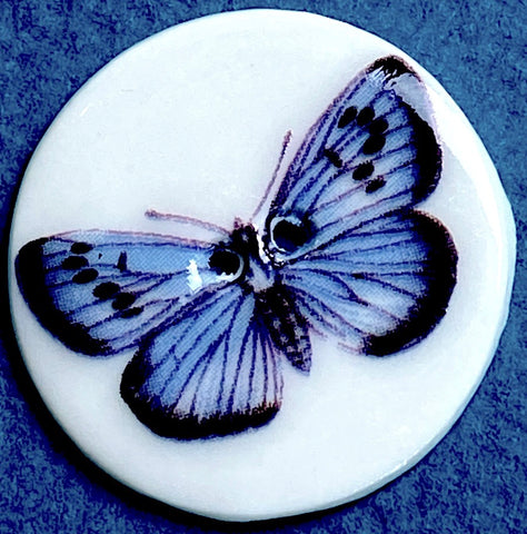 SALE - Blue Butterfly Artisan Porcelain Button 1-1/8" 2-Hole, Hand Made by Kate Holliday, London