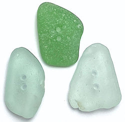 Set of Three Mixed Blue-Greens Sea Glass Buttons Approximately 1"  #BCH-134