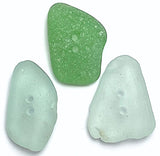 Set of Three Mixed Blue-Greens Sea Glass Buttons Approximately 1"  #BCH-134