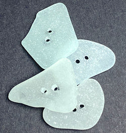 Set of Four Pale Turquoise Real Sea Glass Buttons Approximately 1"  # BCH-135