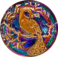 SALE Purple Green Iridescent Peacock Button Bird 7/8" # CZ-071