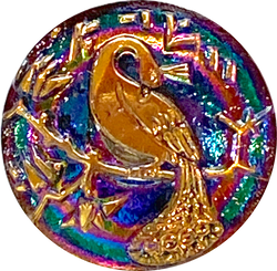 SALE Purple Green Iridescent Peacock Button Bird 7/8" # CZ-071