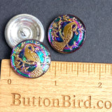 SALE Purple Green Iridescent Peacock Button Bird 7/8" # CZ-071
