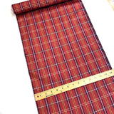 Remnant, Reddish Yarn Dyed Plaid Vintage Kimono Silk from Japan 14" x 22" Piece,  #102