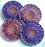 SALE, Violet Purple Crown Flower Czech Glass Shank Back Button 1-1/16"  # CZ-098