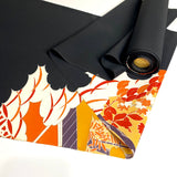 Full Bolt Black with Leafy Trees and Architecture, Vintage Kimono Silk from Japan, 11 YARDS  #PA-21