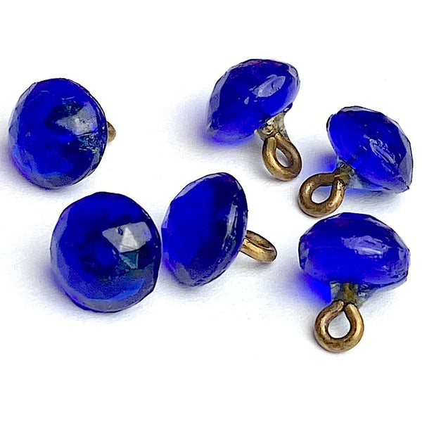 OUTLET ITEM, pack of THREE Cobalt Tiny Clear Vintage Buttons, Faceted Glass 1/4" # GL316