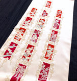 Full Bolt Champagne with Red, Vintage Kimono Silk Crepe from Japan, 14 Yards  #PA-22