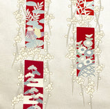 Full Bolt Champagne with Red, Vintage Kimono Silk Crepe from Japan, 14 Yards  #PA-22