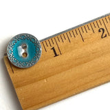 Re-Stocked, Blue Turquoise Metal w. Silver Swirls Border 11/16" Button. #SWC-91