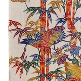 Birds, Bamboo, Fans Colorful Bingata Chirimen Crepe Kimono Silk Pieces 13.5" x 65"  #JA-08