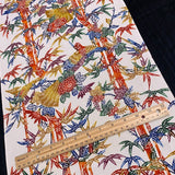 Birds, Bamboo, Fans Colorful Bingata Chirimen Crepe Kimono Silk Pieces 13.5" x 65"  #JA-08