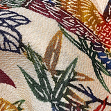 Birds, Bamboo, Fans Colorful Bingata Chirimen Crepe Kimono Silk Pieces 13.5" x 65"  #JA-08