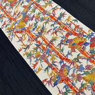 Birds, Bamboo, Fans Colorful Bingata Chirimen Crepe Kimono Silk Pieces 13.5" x 65"  #JA-08