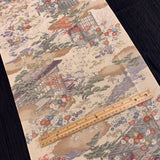 Living with Nature, Antique-Look Muted Pastels/Sepia Chirimen Crepe Kimono Silk Print Pieces 14" x 65"  #JA-09