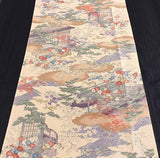 Living with Nature, Antique-Look Muted Pastels/Sepia Chirimen Crepe Kimono Silk Print Pieces 14" x 65"  #JA-09