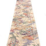 Living with Nature, Antique-Look Muted Pastels/Sepia Chirimen Crepe Kimono Silk Print Pieces 14" x 65"  #JA-09