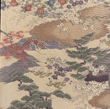Living with Nature, Antique-Look Muted Pastels/Sepia Chirimen Crepe Kimono Silk Print Pieces 14" x 65"  #JA-09